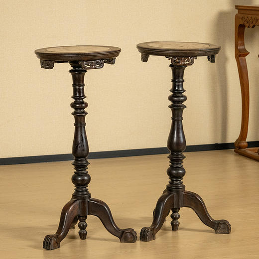 民国 红木镶云石独梃式圆台（一对） 商品图1