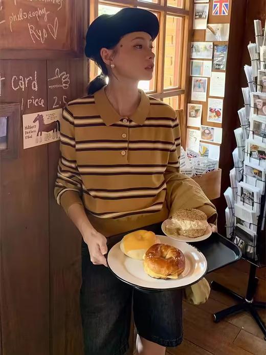 浮生八记/24C086/复古经典条纹书卷气文艺polo衫条纹针织 商品图0