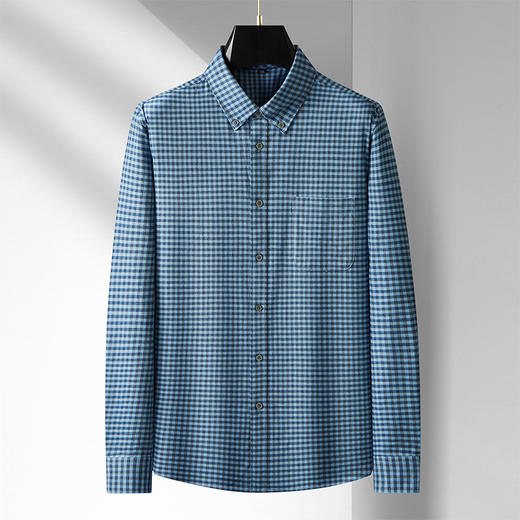 【100%棉】【新款DM】大依优型大码纯棉磨毛格子长袖衬衫男宽松加肥加大码男士休闲商务衬衣上衣胖子 商品图5