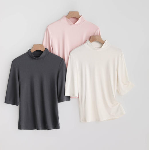 女士德绒5.0四季款轻薄保暖高弹打底衫（半高领5分袖） 商品图10