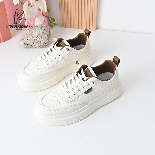 经典鲨2024年秋季新款韩版系带男士平底休闲鞋小白鞋KF17-D33011 商品图2