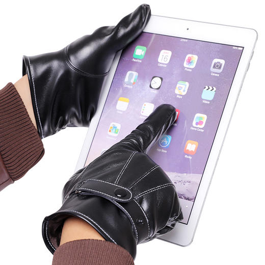 冬季【男士加厚PU皮手套】时尚经典男士三道筋皮手套 黑色 加厚手套 商品图3