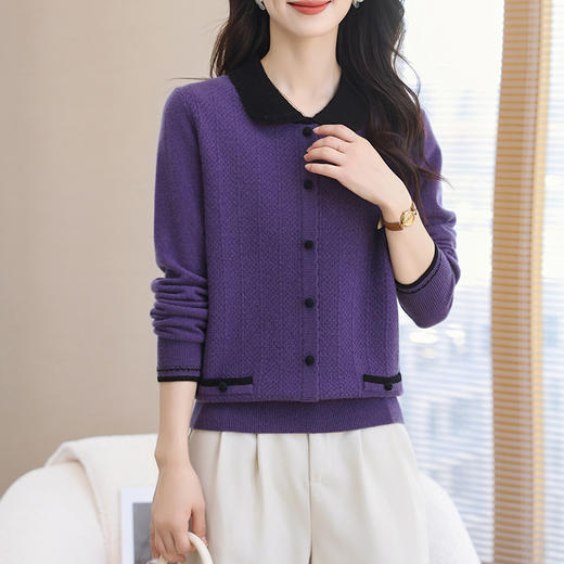 CC-38-6216纯羊毛衫女士100全秋冬季2024新款遮肚打底翻领娃娃毛衣 商品图2