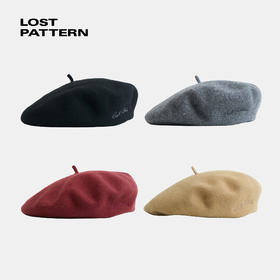 字母刺绣羊毛贝雷帽