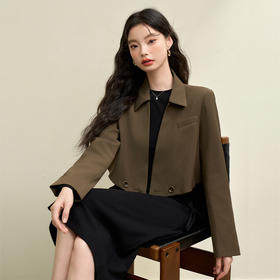 高级感通勤风翻领搭片截短款西装女秋季气质西服外套