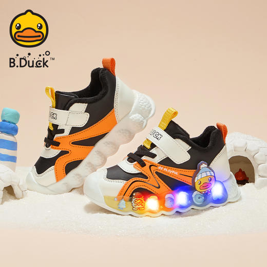 B.Duck小黄鸭童鞋冬季男女童防滑运动鞋保暖亮灯鞋24-30 B5586922 商品图4