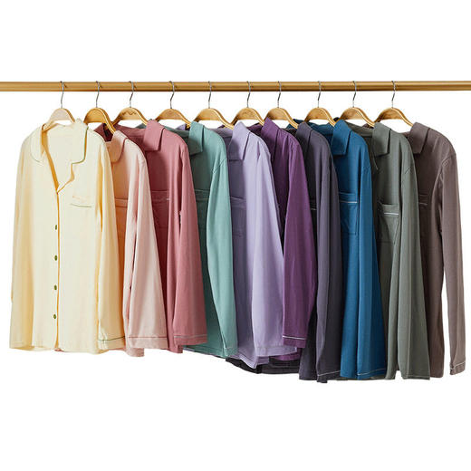 情侣睡衣女春秋带胸垫兰精莫代尔睡衣男长袖家居服套装可外穿 商品图4