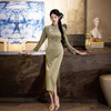 TX-8809秋季新款海岛绒绿色旗袍年轻款女复古日常改良长款连衣裙 商品缩略图4