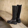 【阿么古纹马皮鞋】粗跟长筒靴6CM显瘦时尚小个子冬季不过膝靴子 商品缩略图1