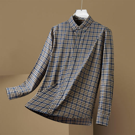 【100%棉】【新款DM】大依优型大码纯棉磨毛格子长袖衬衫男宽松加肥加大码男士休闲商务衬衣上衣胖子 商品图1