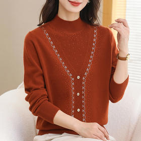 CC-38-6215秋冬款女士毛衣大码半高领洋气厚实百搭纯羊毛针织打底衫宽松上衣