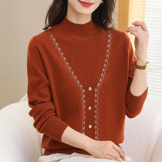 CC-38-6215秋冬款女士毛衣大码半高领洋气厚实百搭纯羊毛针织打底衫宽松上衣 商品图0