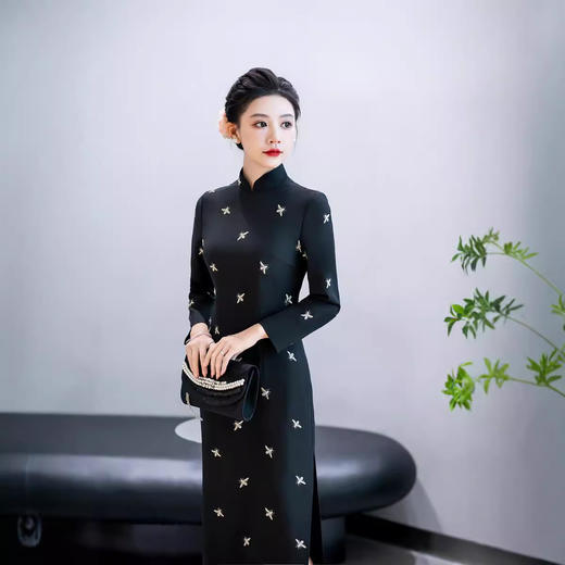 WX-2024年秋冬款新款旗袍裙连衣裙宴席日常可穿 商品图4