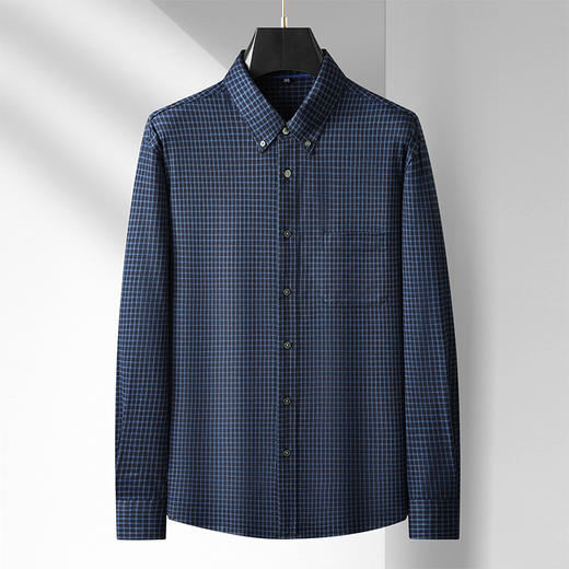 【新款DM】大依优型大码磨毛格子长袖衬衫男宽松加肥加大码男士休闲商务衬衣上衣胖子 商品图0