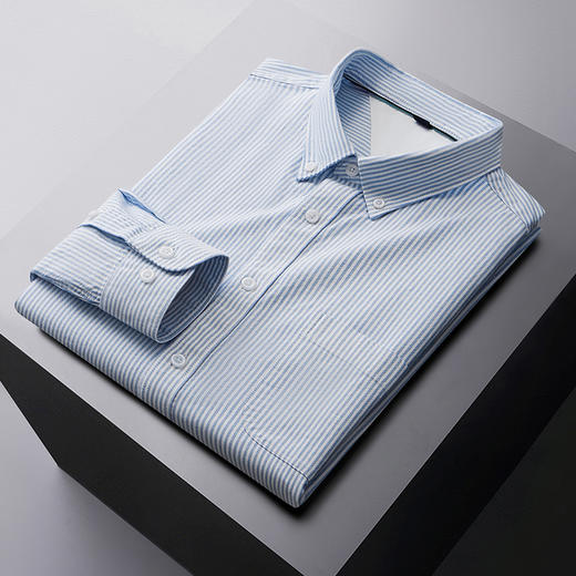 【100%棉】【新款DM】大依优型大码纯棉条纹长袖衬衫男宽松加肥加大码男士休闲商务衬衣上衣胖子 商品图11
