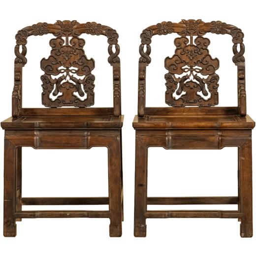 清 红木透雕福庆有余靠背椅（一对） 商品图5