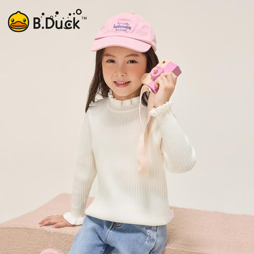 B.Duck小黄鸭童装纯色花边毛衣冬季女童修身上衣105-150 FF5512027 商品图4