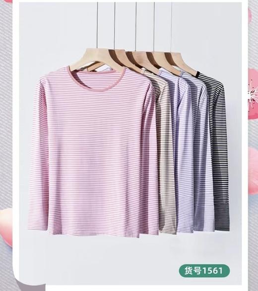 LS竹纤维女士圆领细条纹长袖1561 商品图1