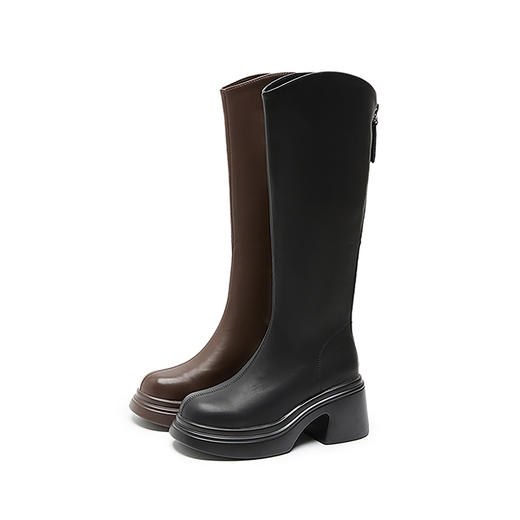 西遇不过膝长筒骑士靴女小个子新款秋冬V口高筒靴增高7cm厚底长靴V3747758 商品图4