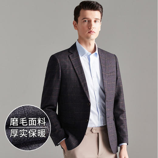 罗蒙秋季西装外套男士正装商务通勤休闲格子小西装单西服外套男 商品图10