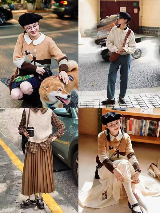 浮生八记/24C111/复古格纹胸前塔克褶娃娃领全棉衬衣 商品图4