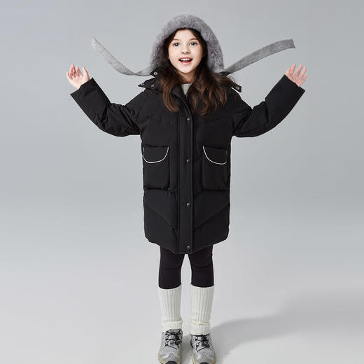 笛莎女童羽绒服2024冬季新款连帽中长款羽绒服 商品图2