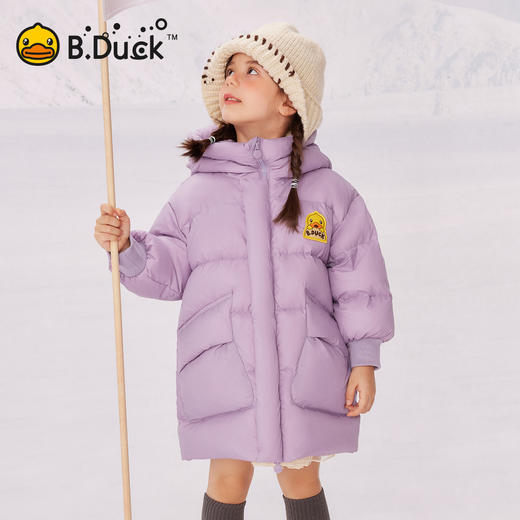 B.Duck小黄鸭童装冬季男女童中长款连帽羽绒服外套105-150 BF5516007 商品图3