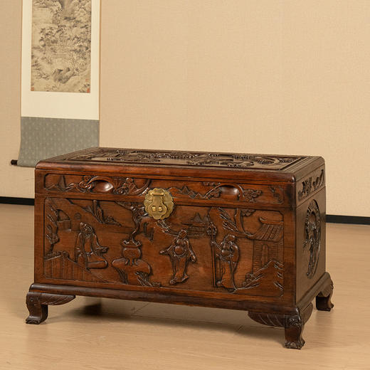 民国 红木高浮雕罗汉图宝箱 商品图1