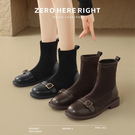 ZHR小香风短靴女2024新款平底弹力靴百搭袜靴马丁靴ins潮瘦瘦靴子 商品图5