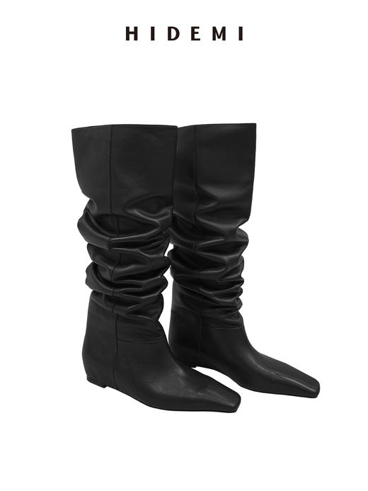 HIDEMI 【张小斐同款】进口牛皮经典方尖头内增高堆堆感显瘦长靴马靴 黑色牛皮|棕色麂皮 商品图14