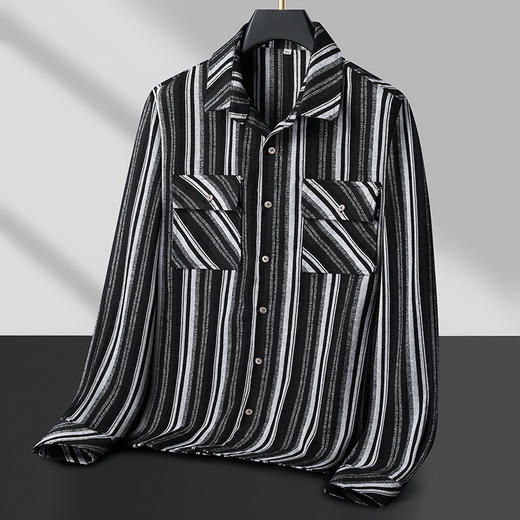 【新款DB】大依优型大码男装厚长袖衬衫条纹商务休闲上衣外套加肥加大胖子舒适打底 商品图2