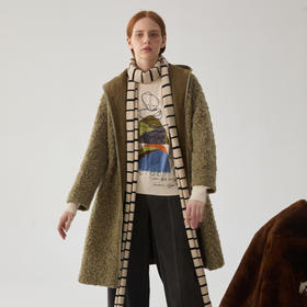 谜底羊毛混纺大衣女士2024冬新品连帽大廓形中长款毛呢244MD1529