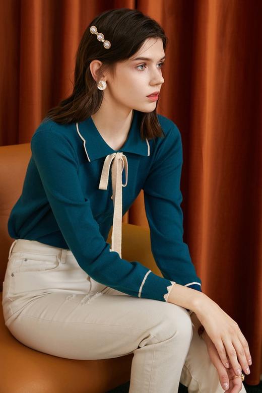 三COLOUR 波浪形翻领针织衫 9848 商品图4