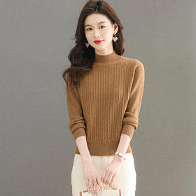 CC-101-36803半高领纯色毛衣女士秋冬2024新款洋气百搭针织打底衫内搭