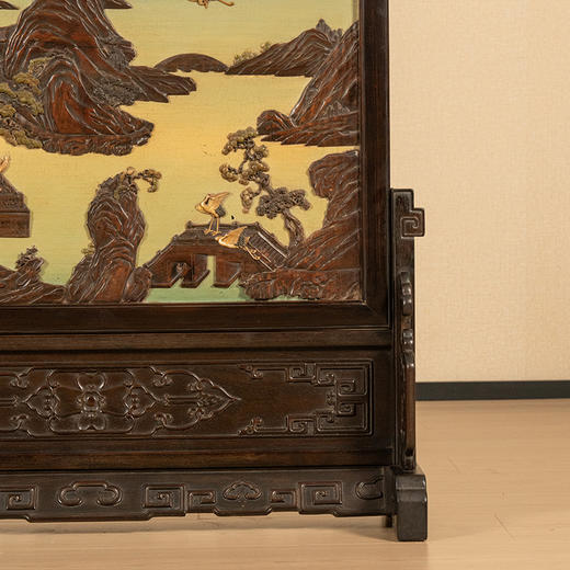 清 红木镶漆地百宝嵌山水人物大插屏 商品图3