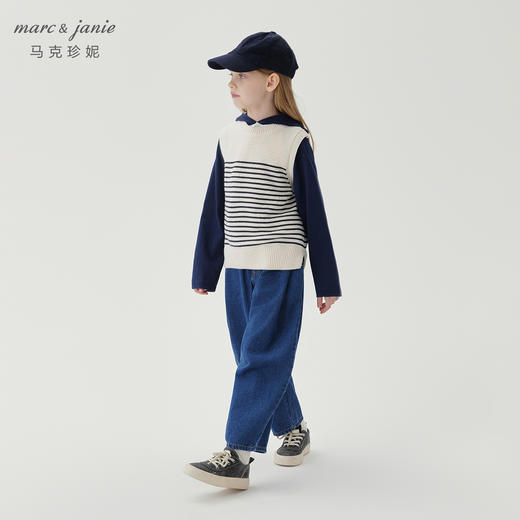 马克珍妮女童学院风撞色条纹针织马甲儿童背心2024秋装新款241680 商品图1