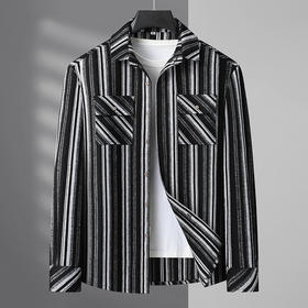 【新款DB】大依优型大码男装厚长袖衬衫条纹商务休闲上衣外套加肥加大胖子舒适打底