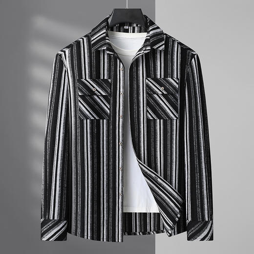 【新款DB】大依优型大码男装厚长袖衬衫条纹商务休闲上衣外套加肥加大胖子舒适打底 商品图0