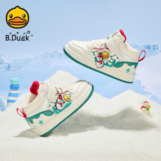 B.Duck小黄鸭童鞋卡通挂件高帮板鞋冬季男女童加绒26-30 B5586835 商品图3