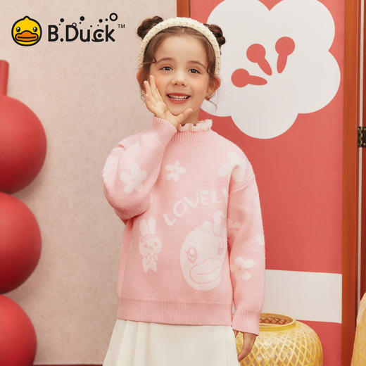 B.Duck小黄鸭童装花边圆领套头针织衫冬季女童毛衣105-150 FF5512905 商品图3