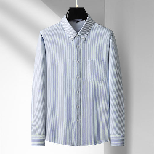 【100%棉】【新款DM】大依优型大码纯棉条纹长袖衬衫男宽松加肥加大码男士休闲商务衬衣上衣胖子 商品图6