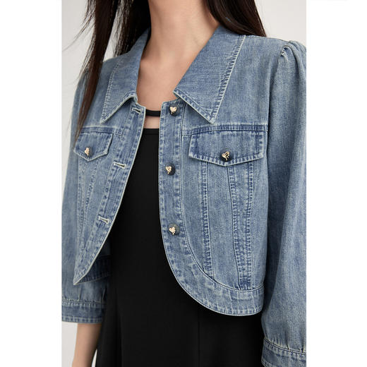 【商场同款】诗凡黎翻领纯棉好看牛仔短外套2024夏新款3F4510311 商品图3