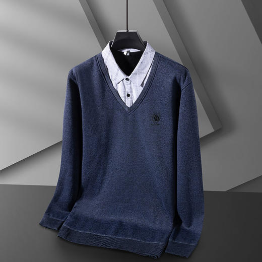 【假两件】【新款DPS】大依优型大码加绒假两件长袖T恤衬衫领加肥加大肥佬休闲商务宽松透气上衣打底 商品图2