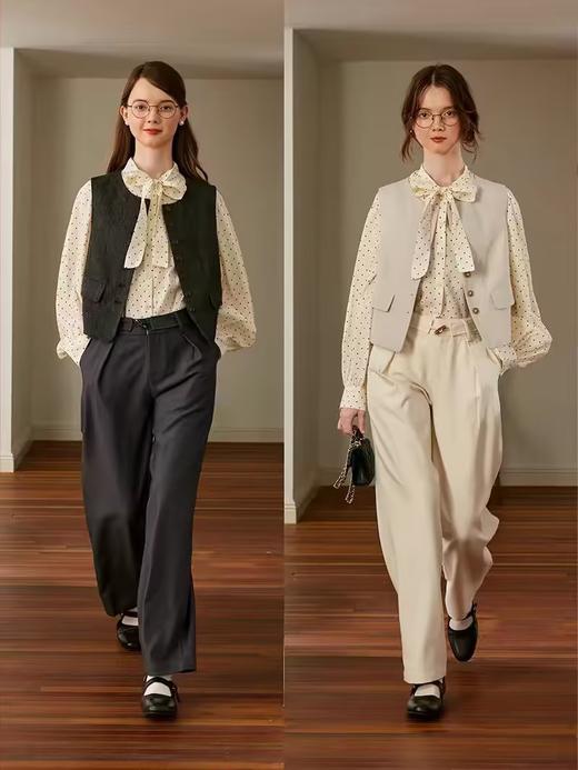 浮生八记/24C088/醋酸羊毛打褶西装裤牛角扣腰带休闲裤 商品图3