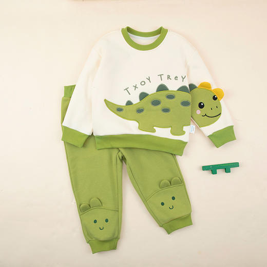 贝贝怡恐龙24秋冬新款男童加绒保暖套装运动休闲卫衣卫裤套装ZB3DT092 商品图2