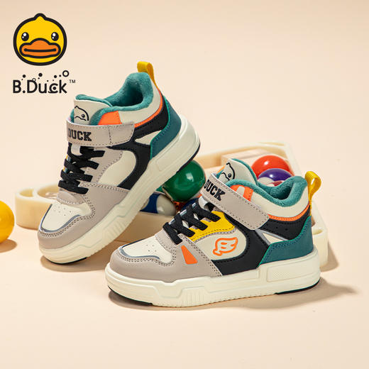 B.Duck小黄鸭童鞋冬季男女童加绒高帮鞋防板鞋26-35 B5586860 商品图2