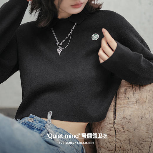 马登莫代尔混纺针织衫短款翻领卫衣百搭宽松纯色长袖T恤秋冬季女 商品图1