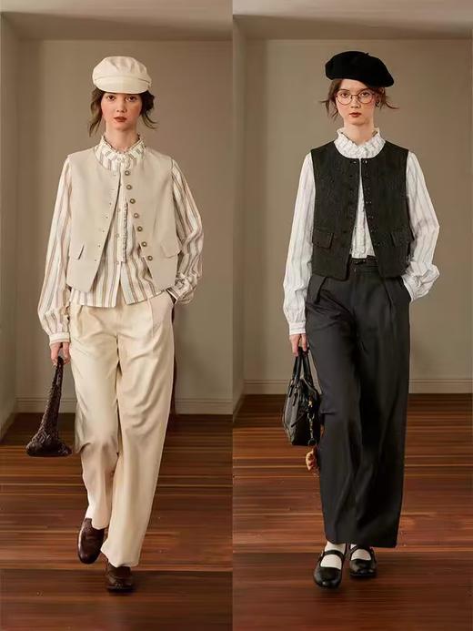 浮生八记/24C116/英式条纹木耳边立领百搭蓝白条纹衬衫 商品图2