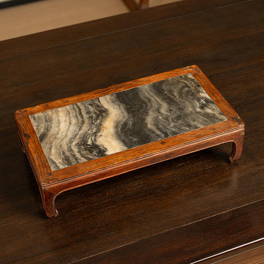 清早期 黄花梨镶云石马蹄腿案上几摆件 商品图4