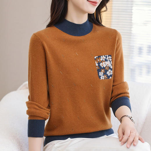 CC-38-6228宽松秋冬季100纯羊毛女士上衣新款半高领时尚针织加厚打底衫毛衣 商品图3